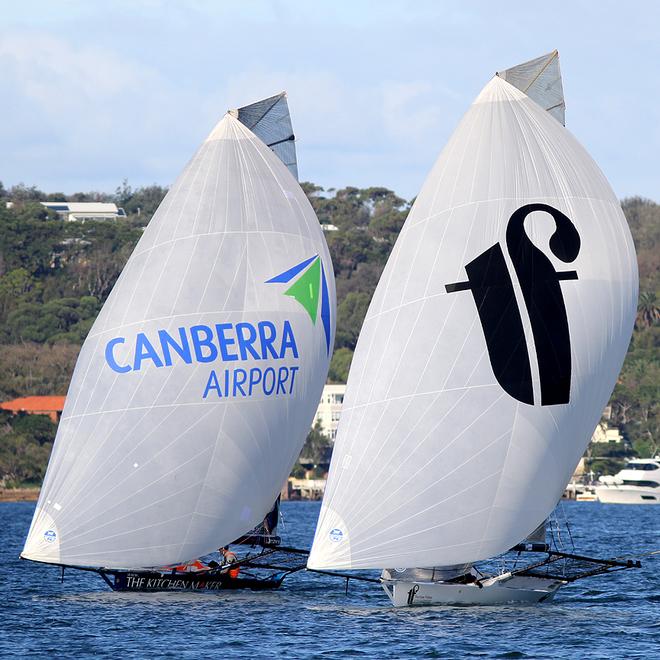 Thurlow Fisher Lawyers just shades the Kitchen Maker for fourth place - JJ Giltinan Championship 2014 © Australian 18 Footers League http://www.18footers.com.au